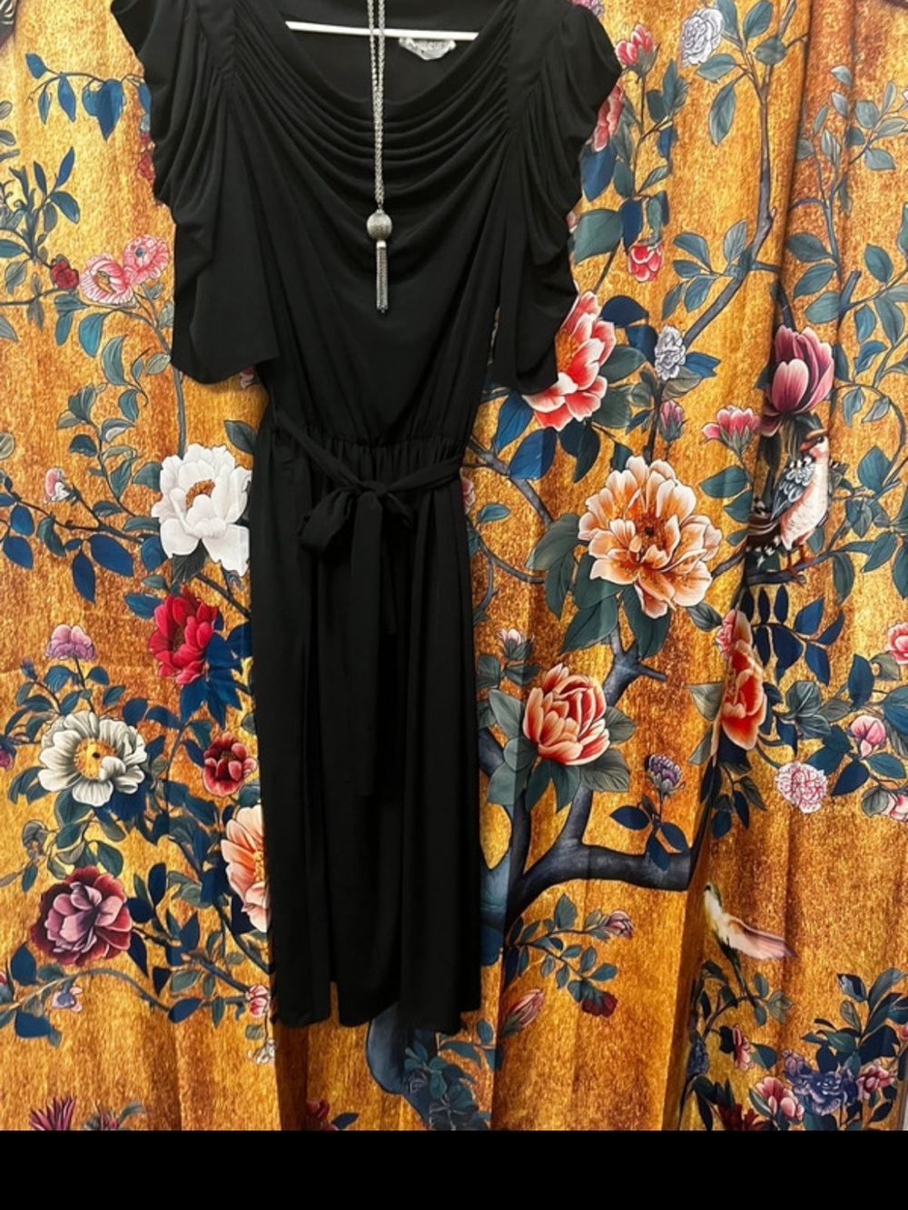 Elegant Black Women’s Draped Waist Tie Dress - vintage